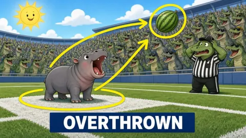 Ploy meme: Overthrown (cartoon of Ploy, a slate-grey hippo)