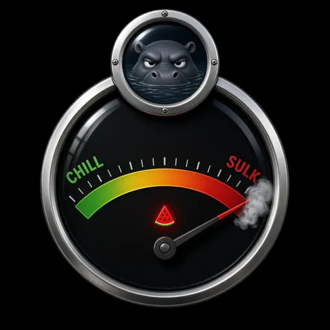 Ploy meme: Sulk meter (cartoon of Ploy, a slate-grey hippo)