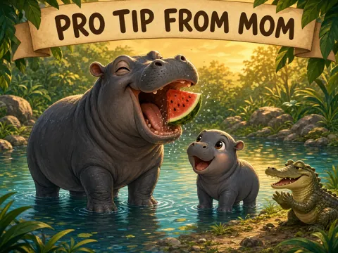 Ploy meme: Pro tip from Mom (cartoon of Ploy, a slate-grey hippo)