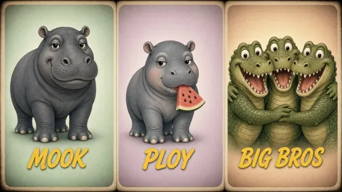 Ploy meme: Mook, Ploy & the big bros (cartoon of Ploy, a slate-grey hippo)