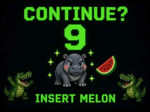 Ploy meme: Insert melon to continue (cartoon of Ploy, a slate-grey hippo)